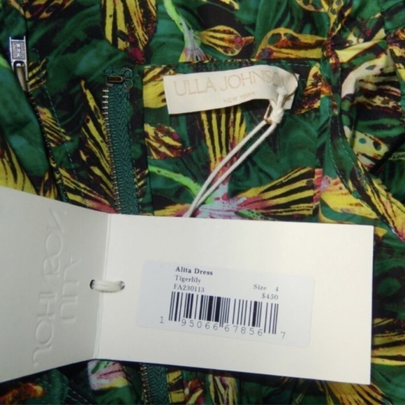 Ulla Johnson Alita Green Yellow Cotton Puff Sleeve Empire Waist Mini Dress Nwt 4 - Picture 4 of 9